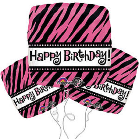 Happy Birthday Zebra Print Pink and Black