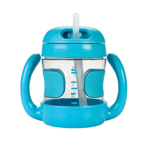 STRAW CUP WITH HANDLES (7 OZ.) - AQUA