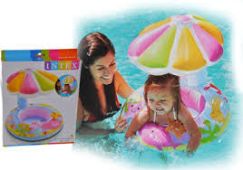 INTEX Fish & Friends Baby Float Inflatable Pool Tube Raft with Canopy