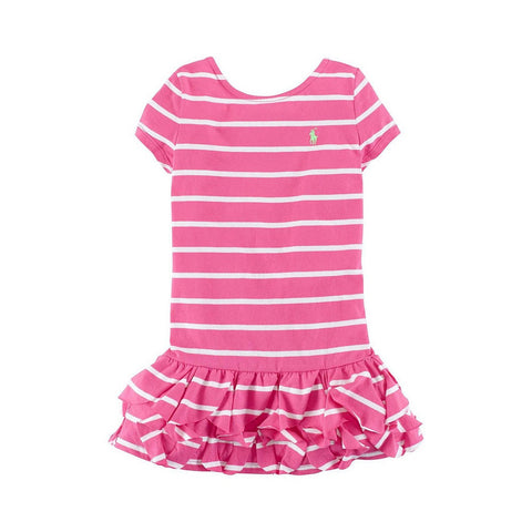 Ralph Lauren Short Sleeve Stripe Ruffle Dress (Toddler Girl)