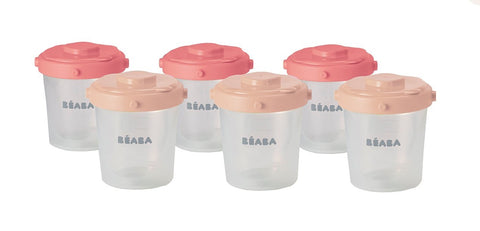 Béaba Set of 6 200 ml Clip Portions design pink