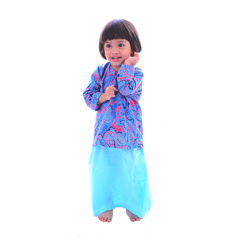 Girl's Blue Paisley Baju Kurung
