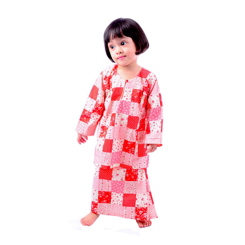 Girl's Red Paisley Baju Kurung